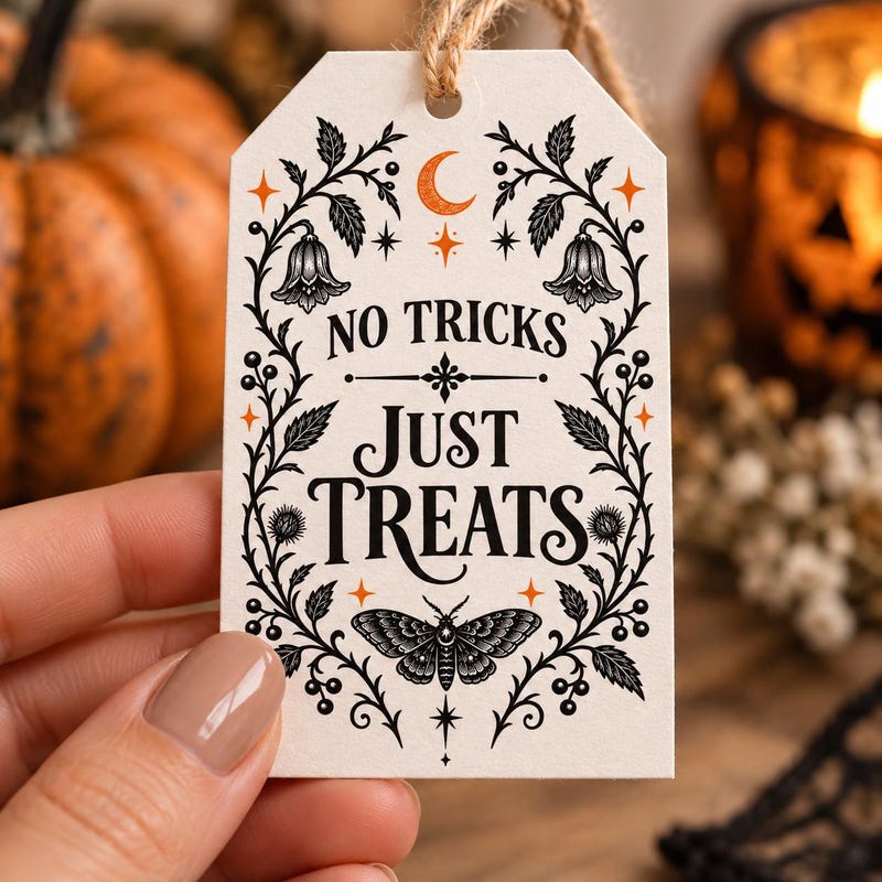 Midnight Garden No Tricks Just Treats printable Halloween gift tag